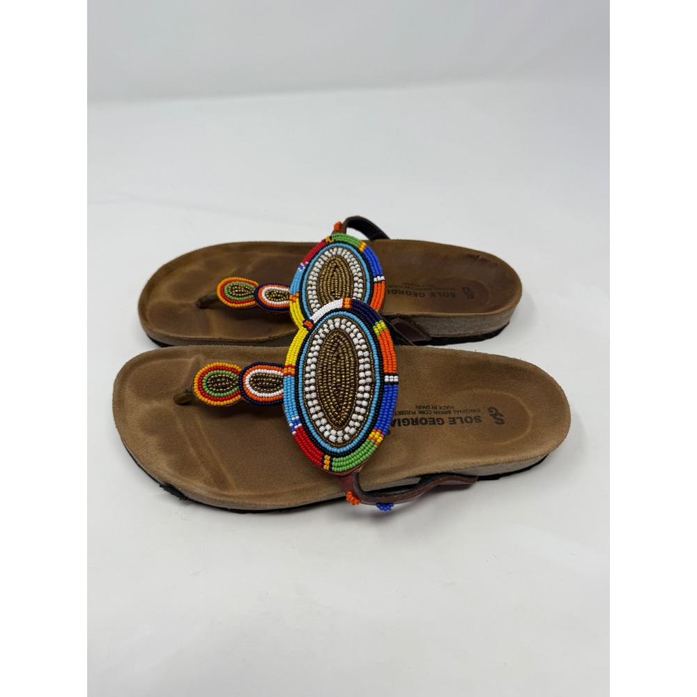 Sole Georgia Women's Beaded Thong Sandals Brown Cork Footbed boho Size 39